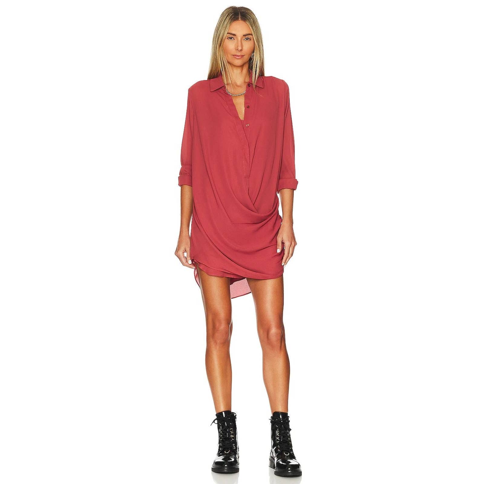 Krisa Drape Button Front Mini Dress In Mojave